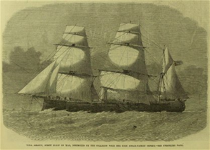 HMS Amazon, Screw Sloop of War, destroyed by the Collision with the Cork Steam-Packet Osprey - ILN 1866. Free illustration for personal and commercial use.