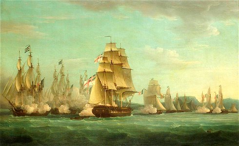 HMS 'Spartan' and French Frigates- Beginning of the Action, Third of May 1810 RMG BHC0594. Free illustration for personal and commercial use.