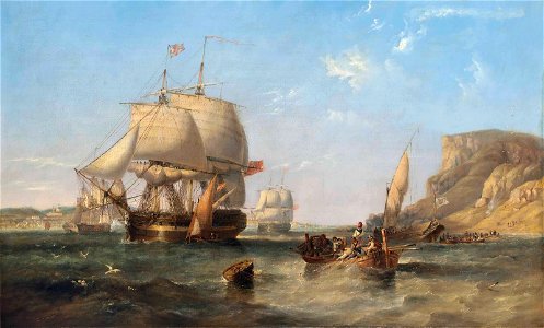 HMS Donegal, 74-guns, flying the flag of Rear-Admiral Sir John Ommanney, heading down the Tagus past the Church of Santa-Engracia CSK 2016