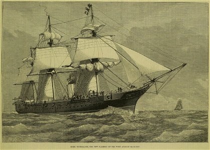 HMS Tourmaline, the New Flagship of the West African Squadron - ILN 1876. Free illustration for personal and commercial use.