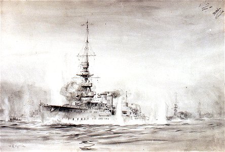 HMS 'Calypso' at the Second Battle of the Heligoland Bight, 17 November 1917 RMG PW1812