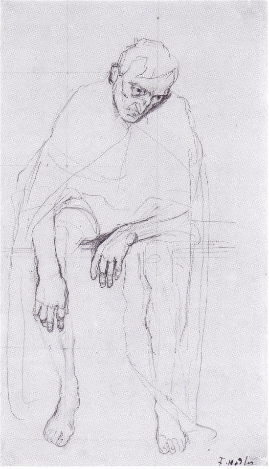 Hodler - Sitzender Greis - Studie zu den Enttäuschten Seelen oder zu den Lebenmüden - 1891-92