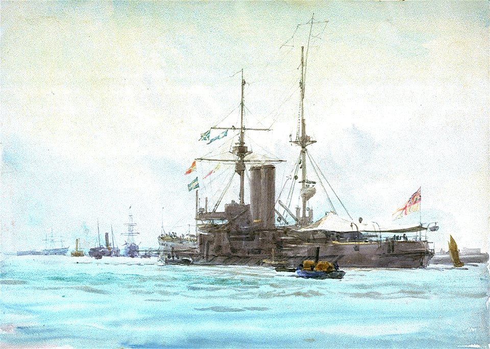 HMS 'Africa', battleship, probably at Portsmouth RMG PV0093