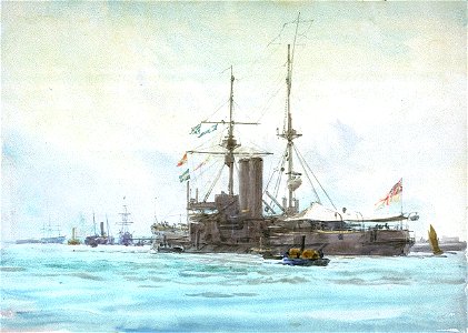 HMS 'Africa', battleship, probably at Portsmouth RMG PV0093. Free illustration for personal and commercial use.