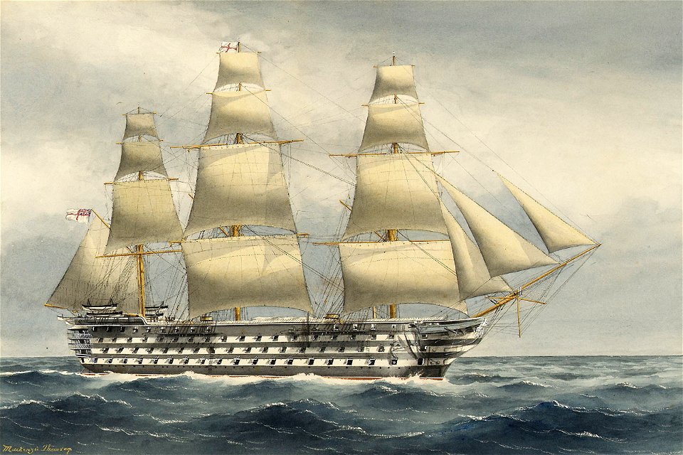 HMS Victoria Last of the sea going 3 deckers. Paid off at Portsmouth from Mediterranean Oct 1867 RMG PW7812