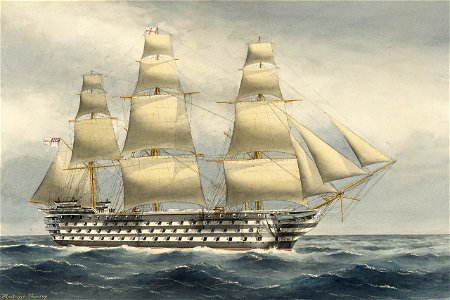 HMS Victoria Last of the sea going 3 deckers. Paid off at Portsmouth from Mediterranean Oct 1867 RMG PW7812