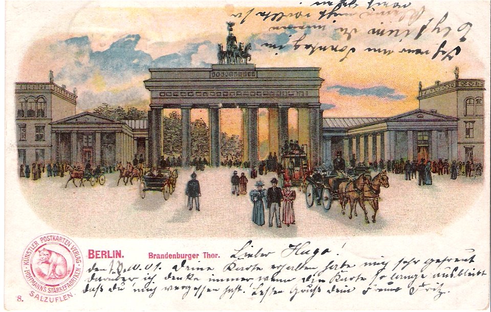 Hoffmanns Stärkefabriken - Postkarte Berlin, Brandenburger Tor