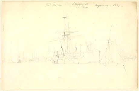 HMS 'Melville' and other shipping in Portsmouth Harbour, 1827 RMG PZ0947