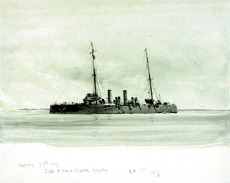 HMS 'Pegasus', 3rd-class protected cruiser, at Zanzibar, 19 September 1914 RMG PV3457
