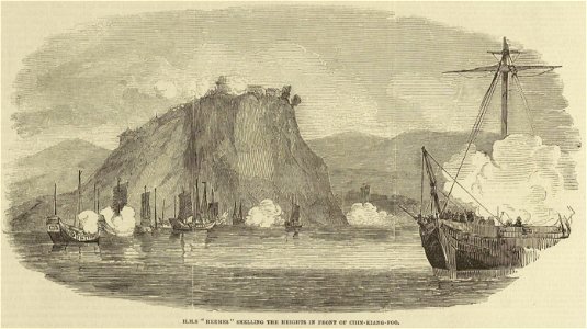 HMS Hermes shelling the heights in front of Chin-Kiang-Foo - ILN 1853-1105-0005
