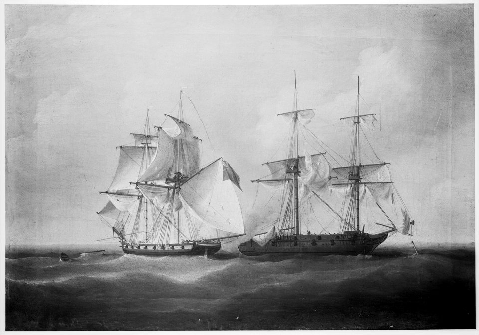 HMS 'Sappho' capturing the Danish brig 'Admiral Jawl', 2 March 1808- ships engaged RMG A4461