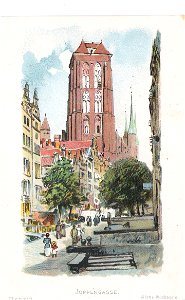 Hoffmanns Stärkefabriken - Postkarte Danzig, Joppengasse und Marienkirche