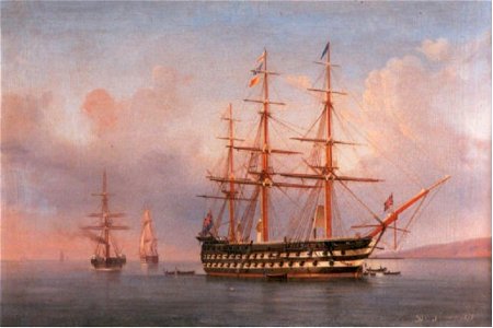 HMS Caesar at anchor, 1858. Free illustration for personal and commercial use.