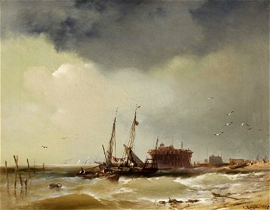 Charles Hoguet - Am Strand anlandende Fischerboote (1850)