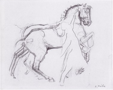Hodler - Nach rechts ausschreitender Kavallerist mit Pferd