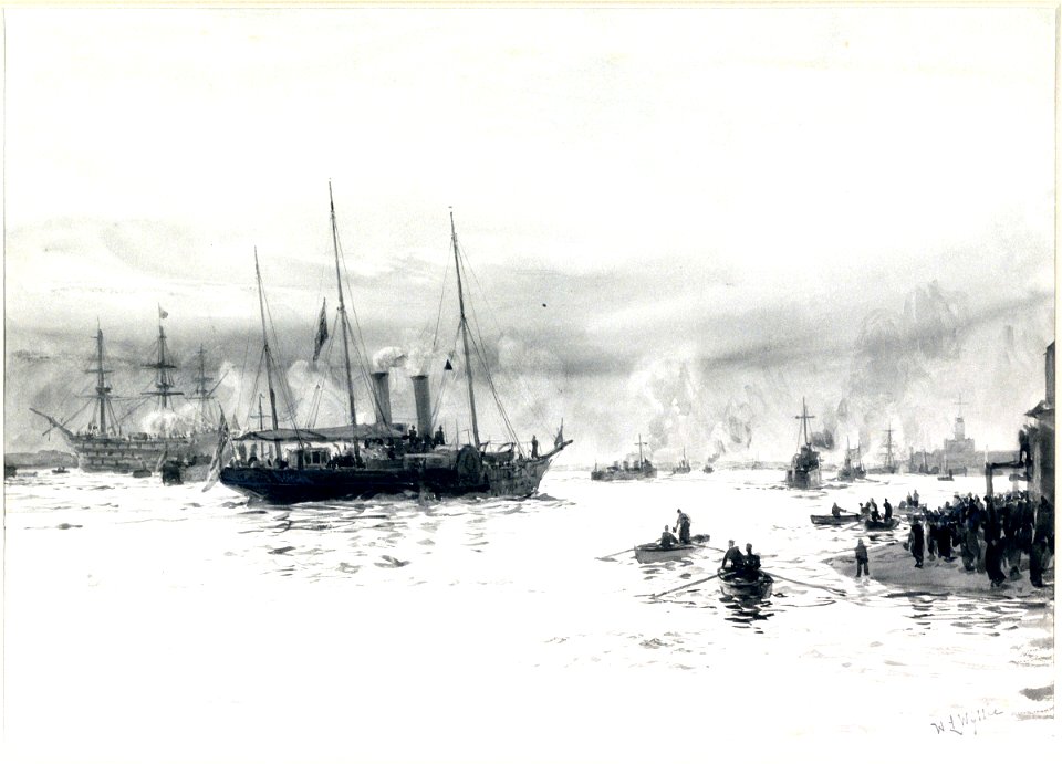 HMY Alberta Entering Portsmouth Harbour with the Body of Queen Victoria, 1 February 1901 RMG PW2112