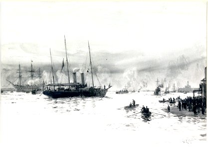 HMY Alberta Entering Portsmouth Harbour with the Body of Queen Victoria, 1 February 1901 RMG PW2112