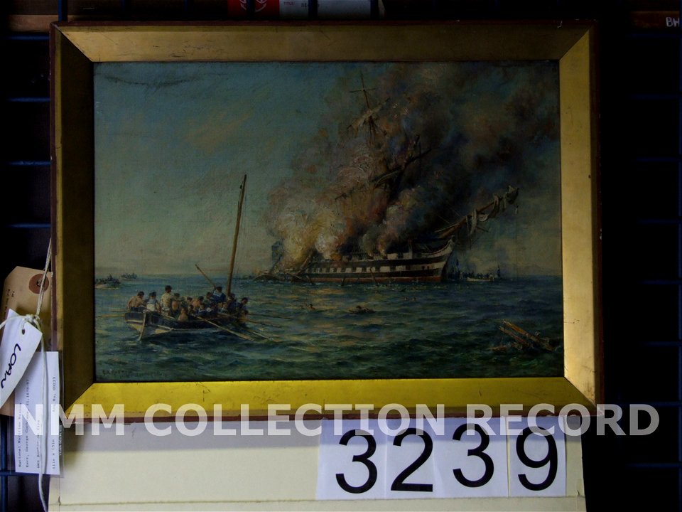 HMS Bombay on fire RMG RP6234
