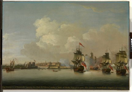 HMS Monmouth burning the French frigate Rose, 1 July 1758 RMG BHC0384
