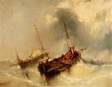 Charles Hoguet - Zwei Segelschiffe auf stürmischer See (1845)