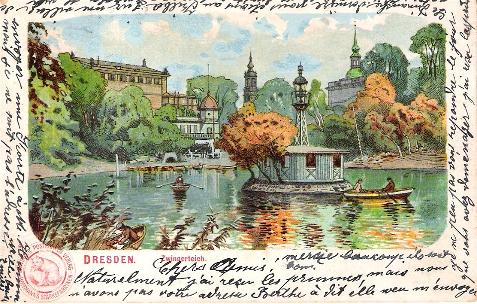 Hoffmanns Stärkefabriken - Postkarte Dresden, Zwingerteich