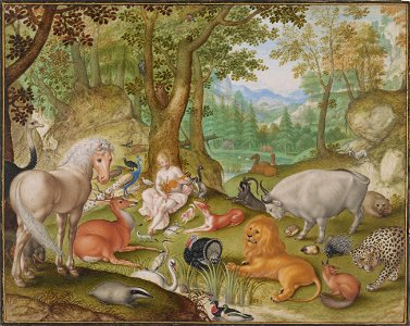 Jacob Hoefnagel - Orpheus charming the animals (1613). Free illustration for personal and commercial use.