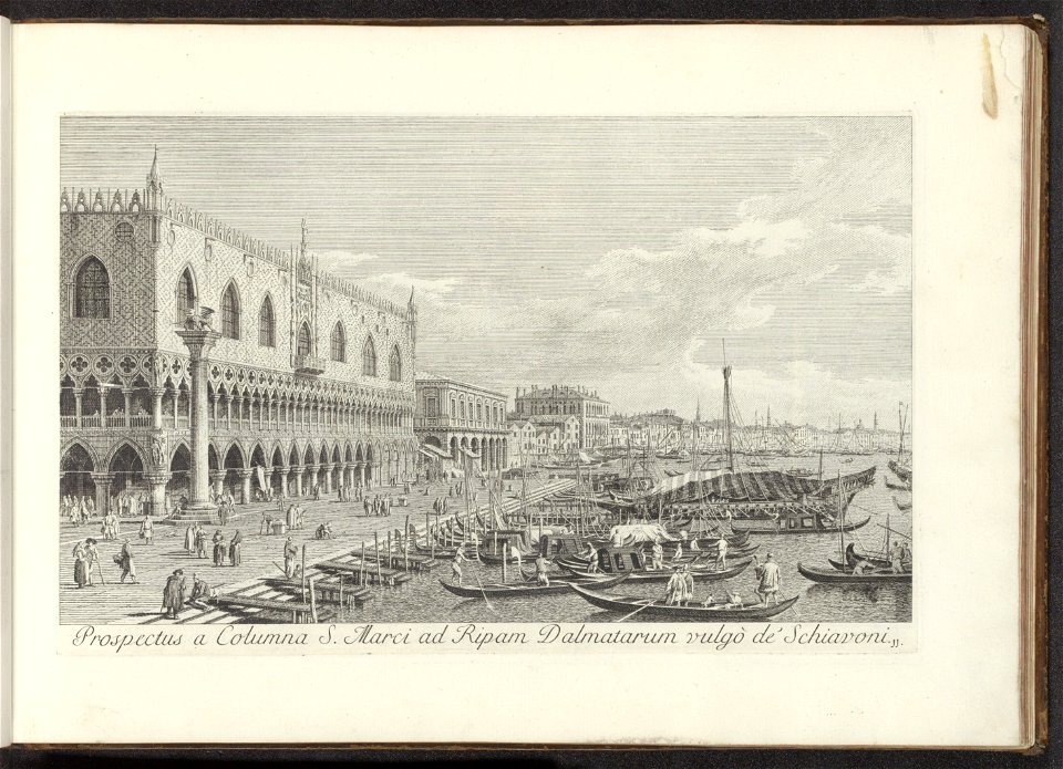 Hoek van het San Marcoplein met het Dogepaleis en de zuil met de Leeuw van Venetië, Antonio Visentini, after Canaletto, 1742BI-1962-1072-31