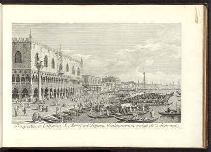 Hoek van het San Marcoplein met het Dogepaleis en de zuil met de Leeuw van Venetië, Antonio Visentini, after Canaletto, 1742BI-1962-1072-31