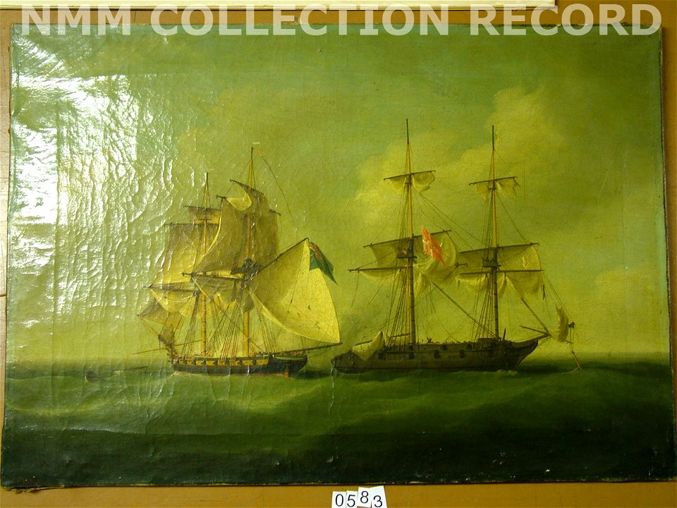 HMS Sappho capturing the Danish brig 'Admiral Jawl', 2 March 1808- surrender of the brig RMG RP5955