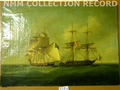HMS Sappho capturing the Danish brig 'Admiral Jawl', 2 March 1808- surrender of the brig RMG RP5955