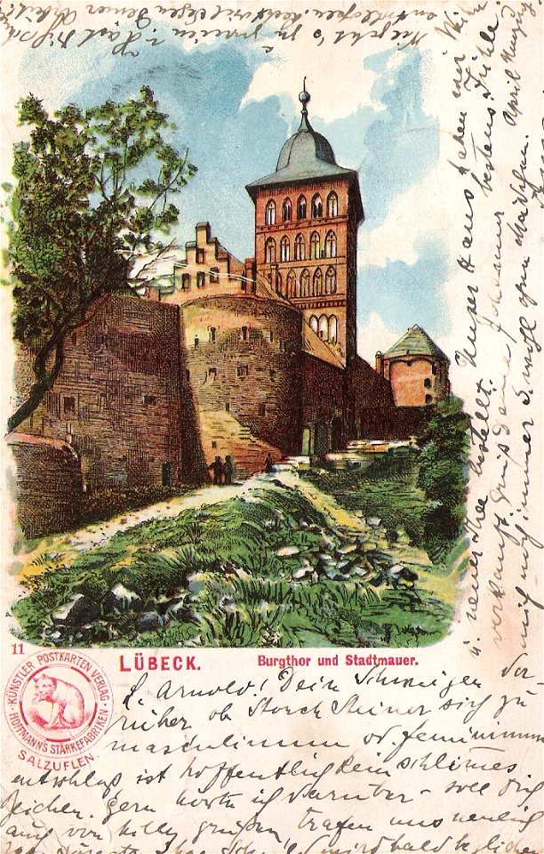 Hoffmanns Stärkefabriken - Postkarte Lübeck, Burgtor und Stadtmauer