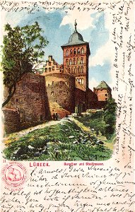 Hoffmanns Stärkefabriken - Postkarte Lübeck, Burgtor und Stadtmauer