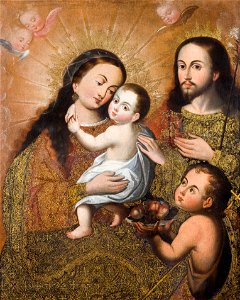 Holy Family with Saint John and a Goldfinch. Free illustration for personal and commercial use.