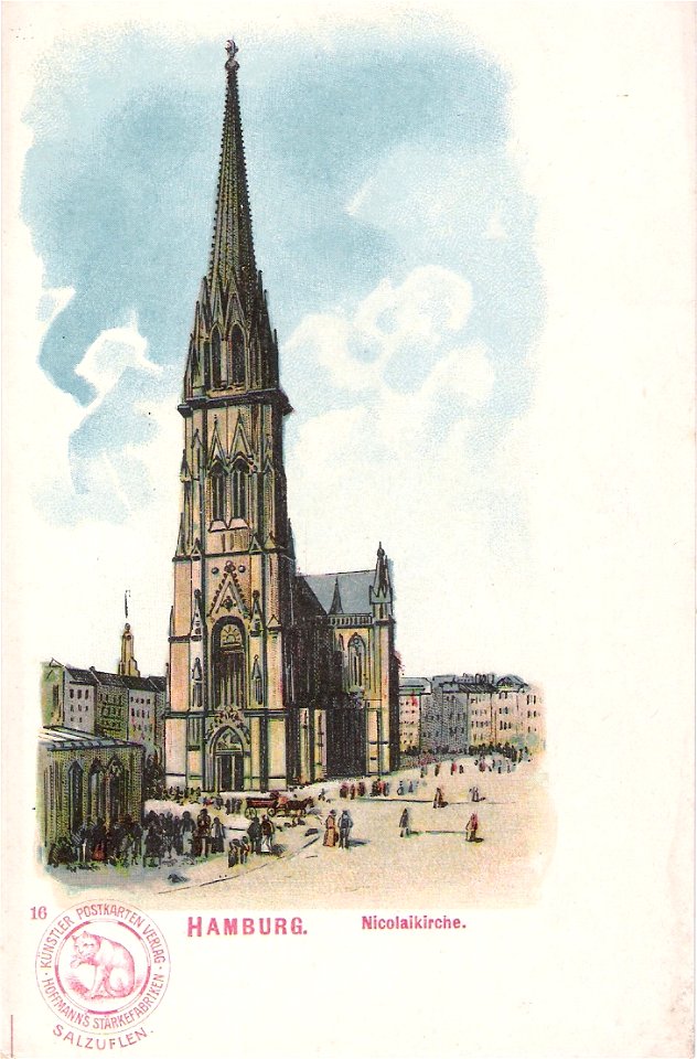 Hoffmanns Stärkefabriken - Postkarte Hamburg, Nicolaikirche