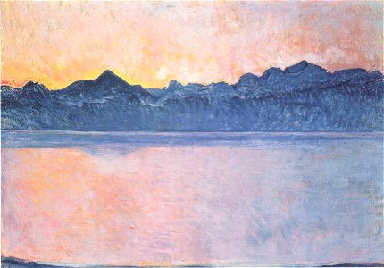 Hodler - Genfersee mit Mont-Blanc im Morgenlicht. Free illustration for personal and commercial use.