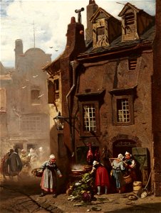 Charles Hoguet - Markttreiben in einer mittelalterlichen Stadt (1862)