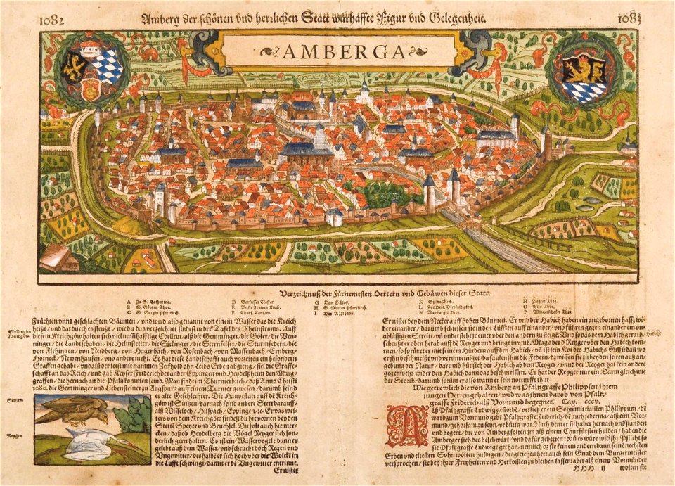 Holzschnitt - Amberg - Cosmographia - S Münster - 1588. Free illustration for personal and commercial use.