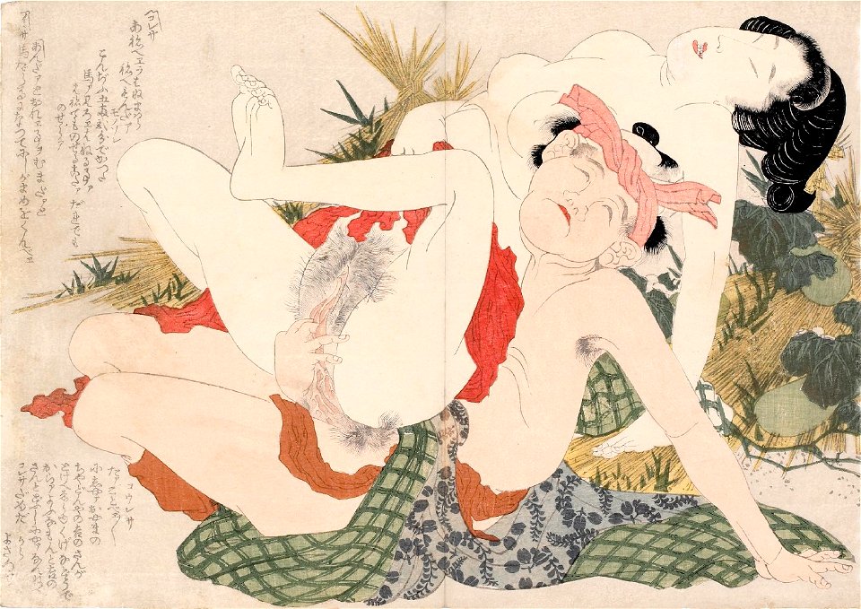 Hokusû, A Rural Couple amidst their Crops (Hatake no naka no inaka no danjo)