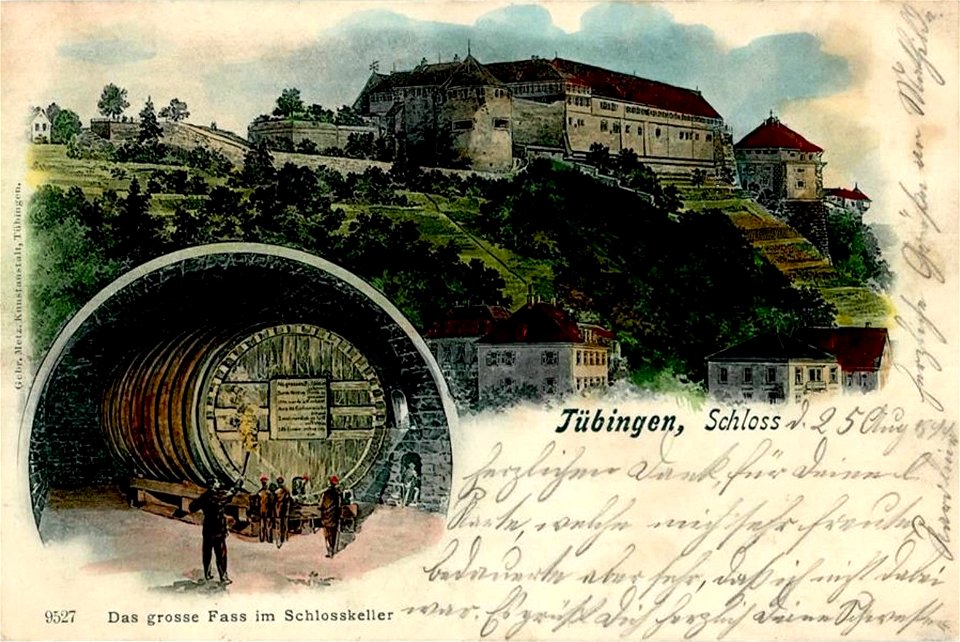 Hohentübingen und großes Fass, Lithographie (AK 9527 Gebr. Metz 1899)