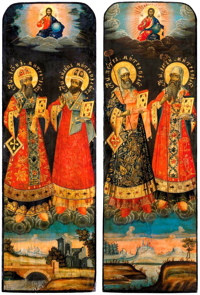 Holy Metropolitans of Moscow - Peter, Alexis, Jonah and Phili (1730-40s, priv.coll)