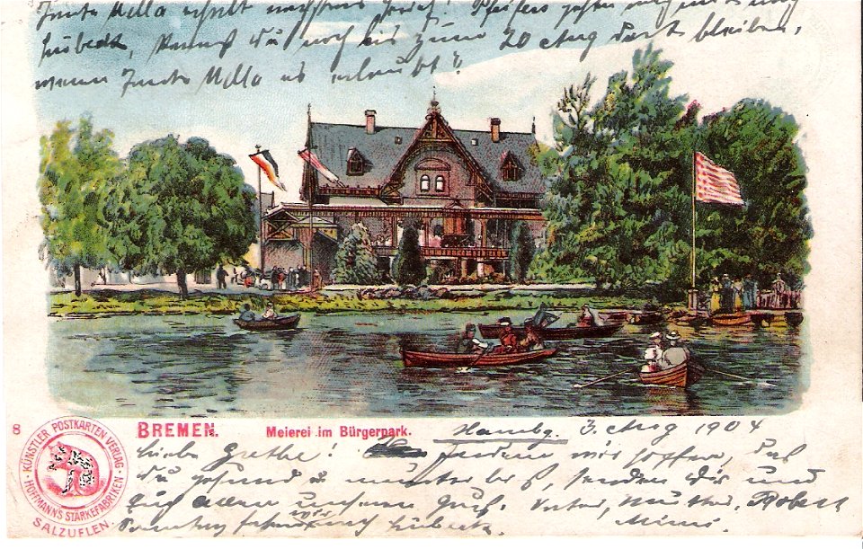 Hoffmanns Stärkefabriken - Postkarte Bremen, Meierei im Bürgerpark