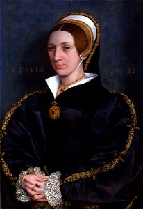 Holbein, Hans (II) - Portrait of a lady, probably of the Cromwell Family formerly known as Catherine Howard - WGA11565. Free illustration for personal and commercial use.