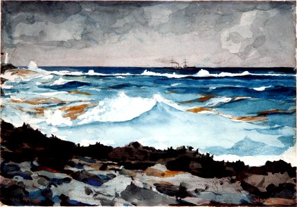 Winslow Homer - Shore and Surf, Nassau (1899). Free illustration for personal and commercial use.