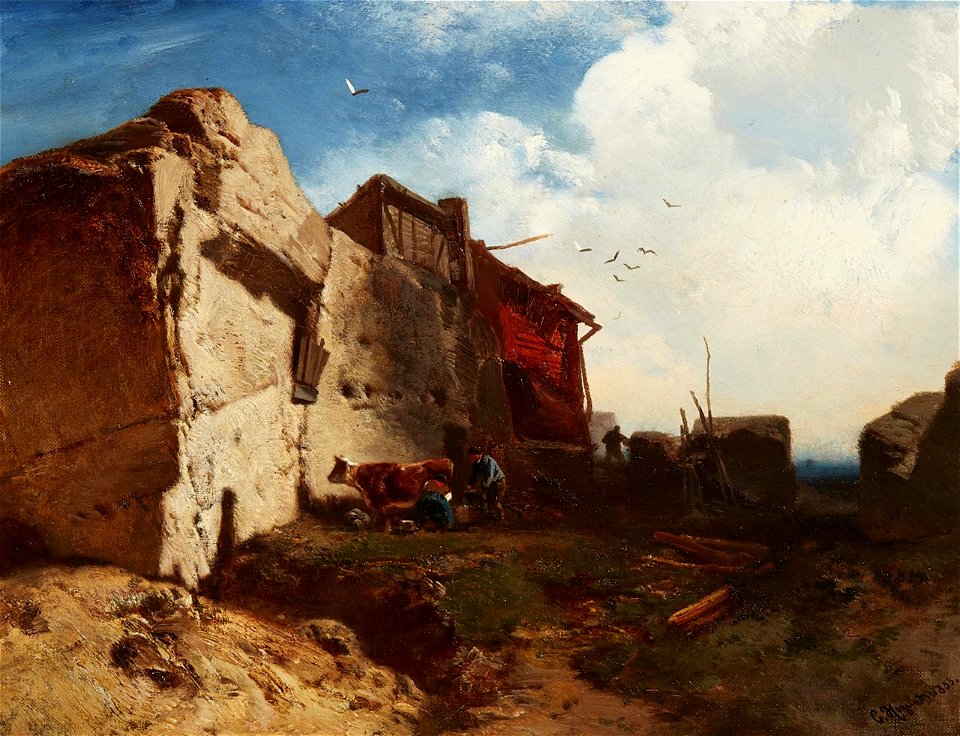 Charles Hoguet - Bauernhof auf einer Felsenküste (1858)