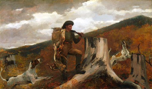 Winslow Homer, American - A Huntsman and Dogs - Google Art Project. Free illustration for personal and commercial use.