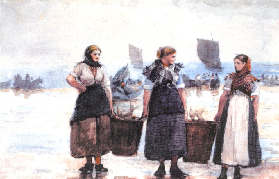 Homer, Winslow - 'Fisherwomen, Cullercoats', 1881, graphite & watercolor on paper