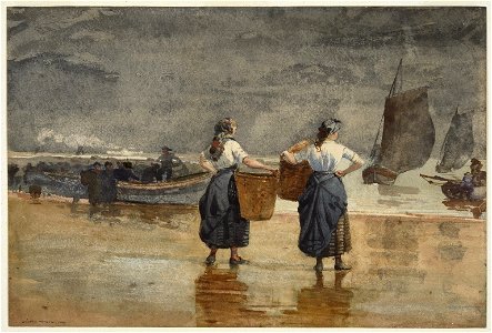 Winslow Homer - Fisher Girls on the Beach, Cullercoats (1881)