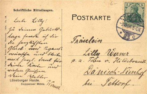 Holm-Seppensen, Niedersachsen - Seppenser Mühle (back) (Zeno Ansichtskarten)
