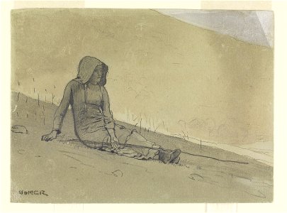Winslow Homer - Girl Seated on a Hillside - Google Art Project. Free illustration for personal and commercial use.