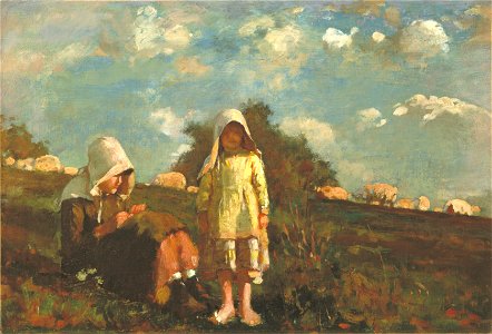 Two Girls with Sunbonnets in a Field by Winslow Homer